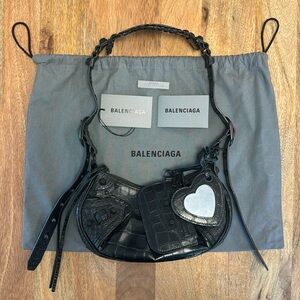 BALENCIAGA Le Cagole XS Croc-Embossed Shoulder Bag